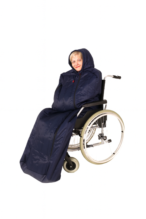 Lämpöpussi pyörätuolia käyttävälle - täyspitkä malli hupulla - Sairex